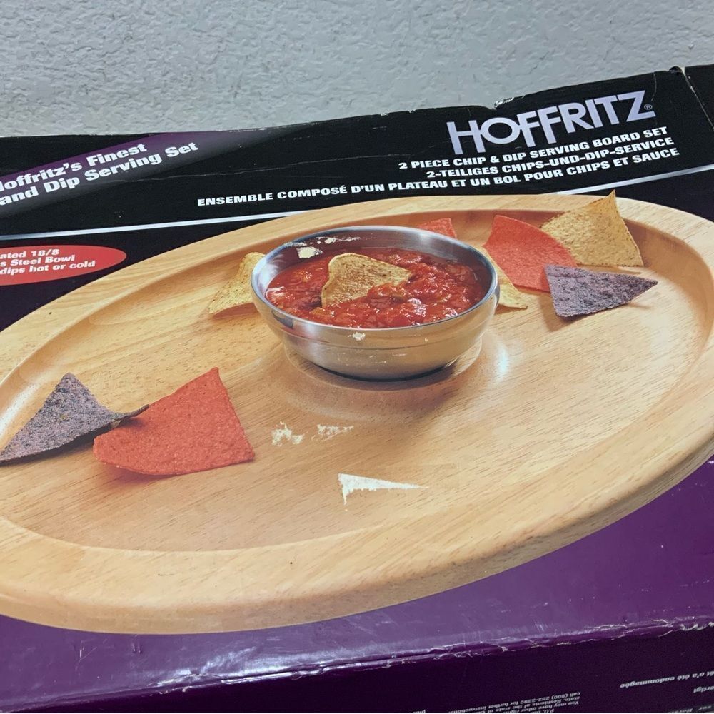 HOFFRITZ  VINTAGE "NEW" WOOD TRAY DIP & CHIP SERVING BOARD